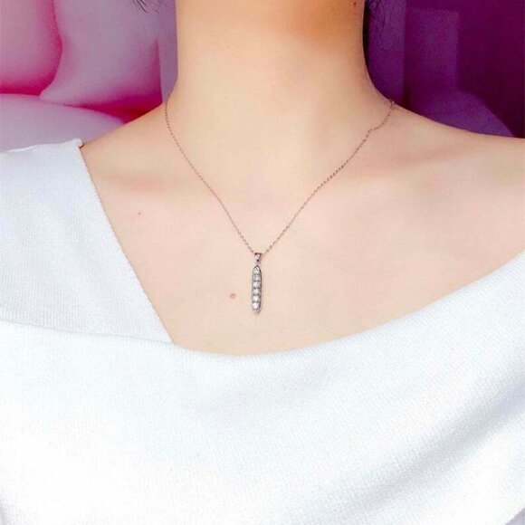 Korean Style Round Cubic Zirconia Necklace For Women, FB16FA1017 - Picture 4 of 4